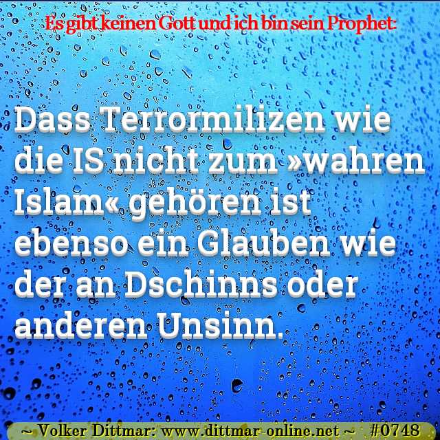 Dass Terrormilizen wie die IS nicht zum »wahren Islam« gehören ist ebenso ein Glauben wie der an Dschinns oder anderen Unsinn. 