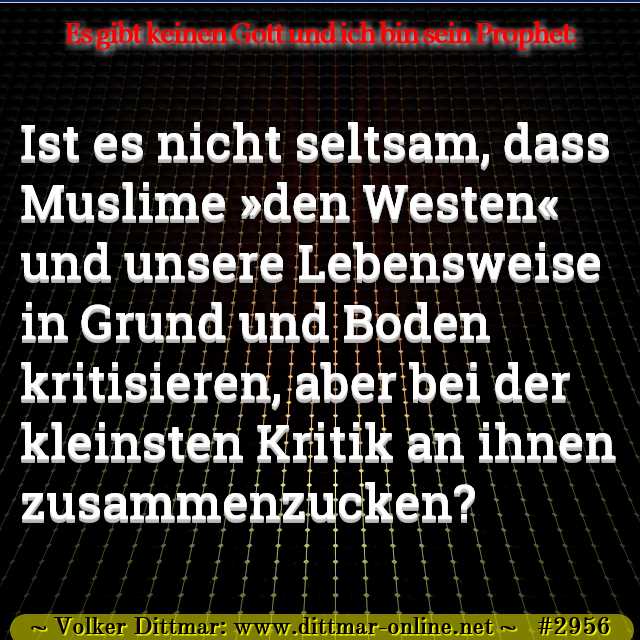 Ist es nicht seltsam, dass Muslime »den Westen« und unsere Lebensweise in Grund und Boden kritisieren, aber bei der kleinsten Kritik an ihnen zusammenzucken? 